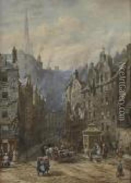 Victoria Street From The Grassmarket Oil Painting - Louise Rayner