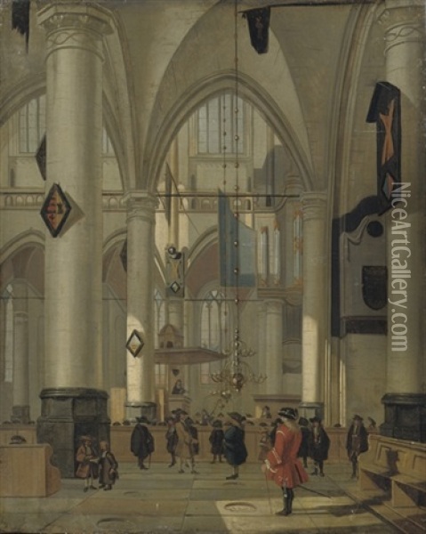 The Interior Of A Protestant Church With Elegant Figures Oil Painting - Hendrick van Streeck