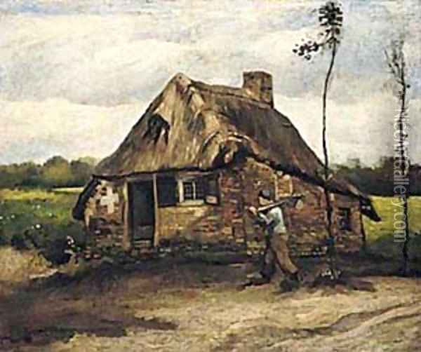Cottage With Peasant Coming Home 1885 Oil Painting - Vincent Van Gogh