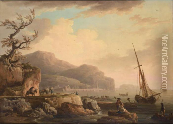 Vue D'un Port Mediterraneen Oil Painting - Claude-joseph Vernet