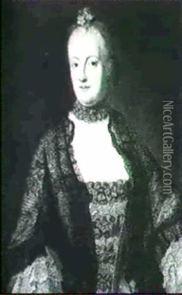 Portrait Of Maria Anna, Princess Of Saxony, Half Length,    Wearing A Blue And White Dress With A Black Lace Shawl Oil Painting - George de Marees