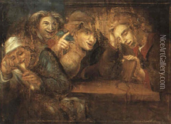 Tavern Interior With Figures Gloating Over A Penniless Boy Oil Painting - Bernhard Keil