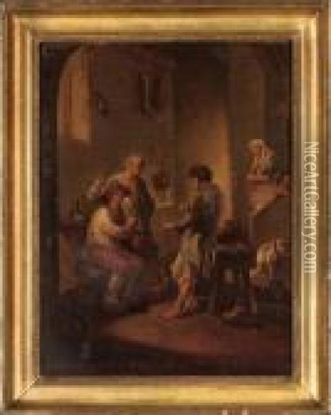 An Animated Discussion Oil Painting - George Morland