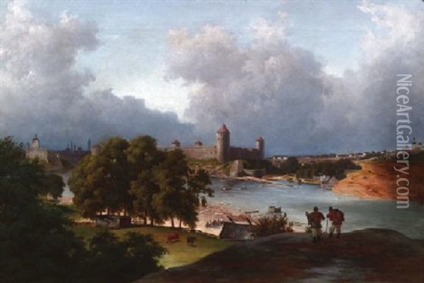 Blick Auf Das Ufer Der Stadt Reval Oil Painting - Ernst Harmann Schlichting