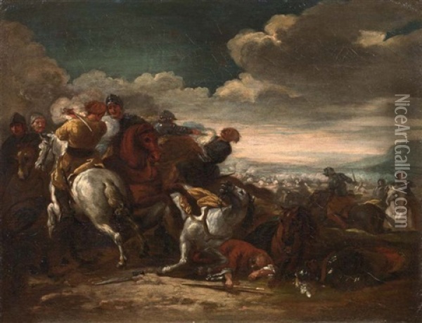 Battaglia Tra Cavalieri Imperiali E Turchi Oil Painting - Jacques Courtois