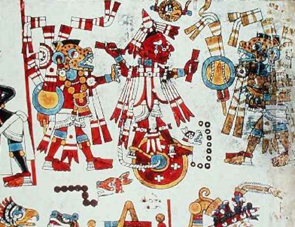 Sacrifice of Unarmed Ten Dog Copal Eagle Tied to a Stone Oil Painting - Mixtec