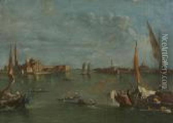 A Venetian Canal Scene Oil Painting - Francesco Guardi