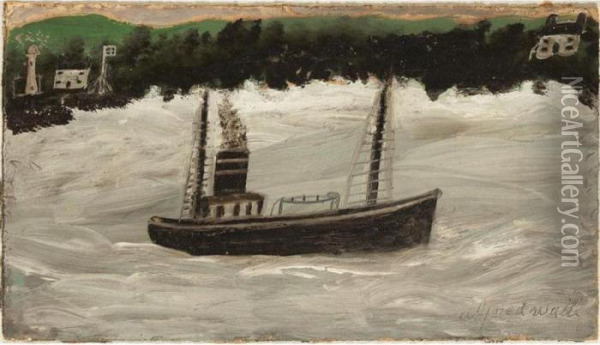 Trawler At Sea Oil Painting - Alfred Wallis