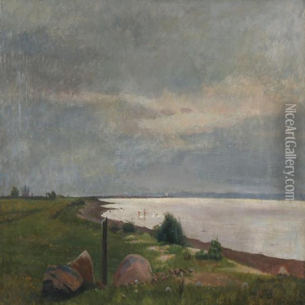 Coastal Scene With A View To Kalundborg, Denmark Oil Painting - Otto Haslund