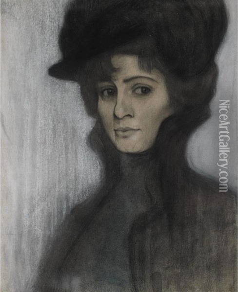 Studyum Portreowe (portrait Of A Woman) Oil Painting - Leopold Gottlieb