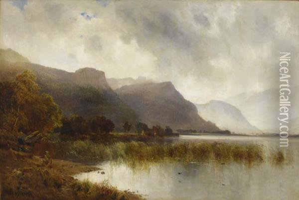 A Quiet Loch Oil Painting - Alfred de Breanski
