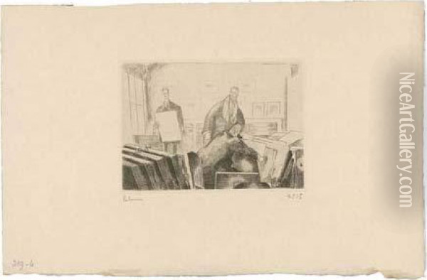 Les Amateurs D'estampes (carte 
Pour H.-m. Petiet) / The Print Lovers (card For H.-m. Petiet) . 1925 Oil Painting - Jean Emile Laboureur