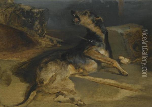 Study Of A Wounded Hound, From Walter Scott's The Talisman Oil Painting - Landseer, Sir Edwin
