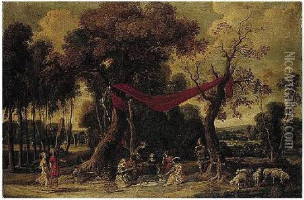 Elegant Figures Feasting In A Wooded Landscape Oil Painting - Jan Wildens