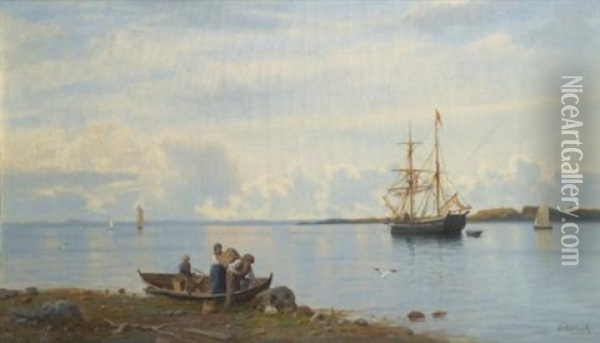 Ships In A Bay Oil Painting - Oskar Conrad Kleineh