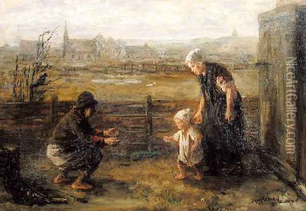 First Steps Oil Painting - Jozef Israels