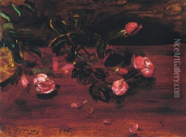 Utolso Rozsak - Last Roses Oil Painting - Lajos Gulacsy