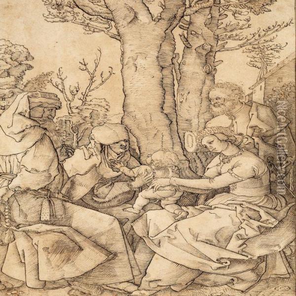 The Holy Family With Joachim And Anna Under The Tree Oil Painting - Albrecht Durer