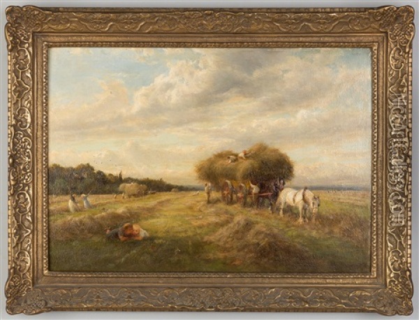 A Hayfield Oil Painting - Charles James Lewis