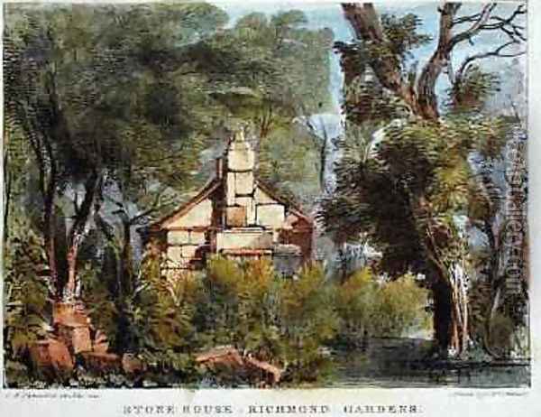 Stone House, Richmond Gardens, plate 23 from Kew Gardens A Series of Twenty-Four Drawings on Stone, engraved by Charles Hullmandel 1789-1850 published 1820 Oil Painting - Papendiek, George Ernest