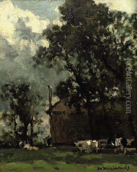 Cows In A Sunny Landscape Oil Painting - Jan Hendrik Weissenbruch