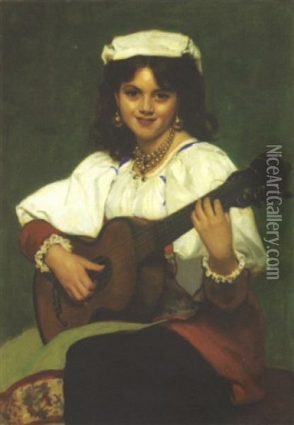 Jeune Italienne Jouant De La Guitare Oil Painting -  Carolus-Duran