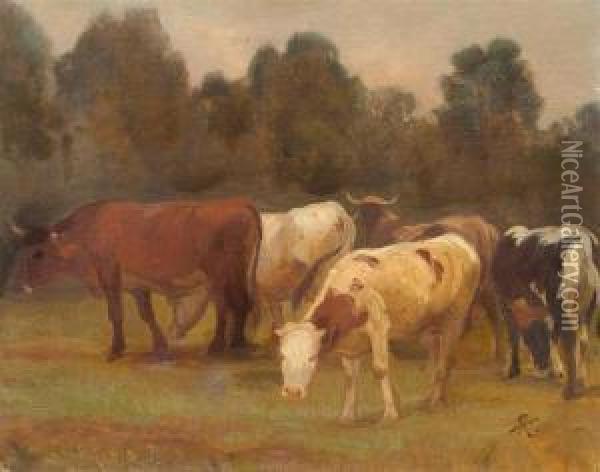 Kuhe Auf Der Weide. Oil Painting - Rudolf Koller