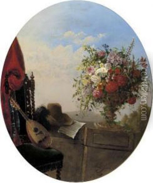 Summer Flowers On The Balcony Oil Painting - Alida Elisabeth Van Stolk