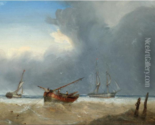 Shipping Vessels Off The Shore Oil Painting - John Wilson Carmichael
