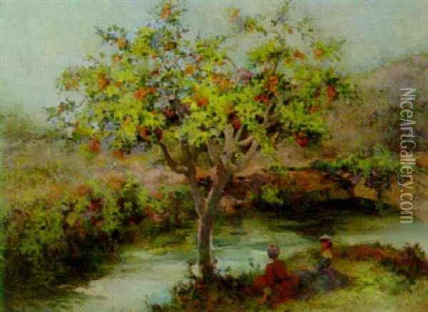 On The Riverbank Oil Painting - Emilio Sala Frances
