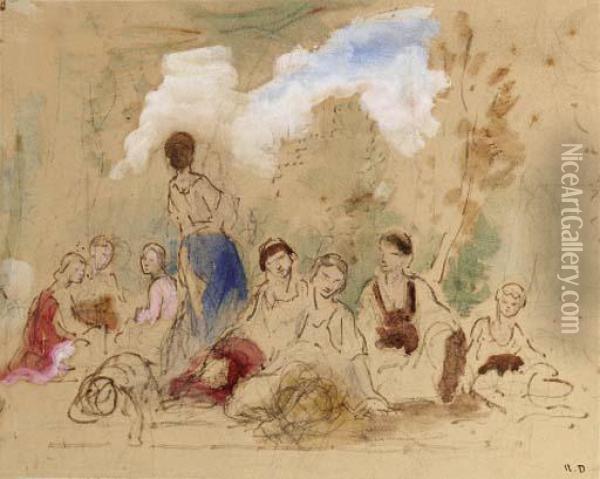 The Gathering
Pen And Ink Oil Painting - Narcisse-Virgile D Az De La Pena