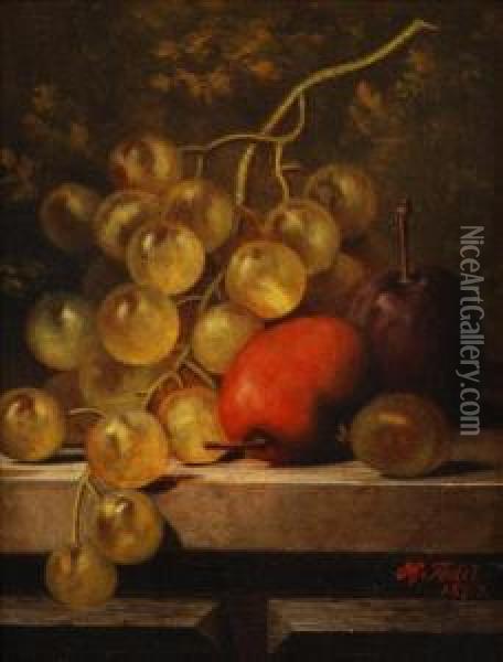 Still Life Ofplums And Grapes Oil Painting - Henry George Todd