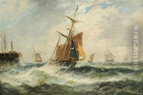 Shipping In A Choppy Sea Oil Painting - Ernest William Lara