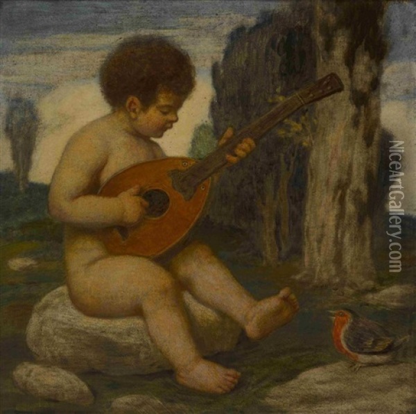 Musizierender Putto Oil Painting - Ludwig Von Zumbusch