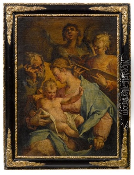 La Sainte Famille Entouree Par Deux Anges Oil Painting - Bartholomaeus Spranger