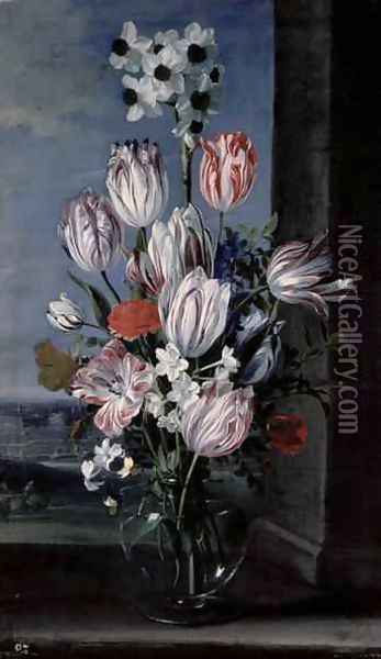 Flowers in a Crystal Vase Oil Painting - Jan van den Hecke