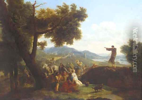 Saint Francis preaching in an extensive landscape, a town beyond Oil Painting - Nicolas Antoine Taunay