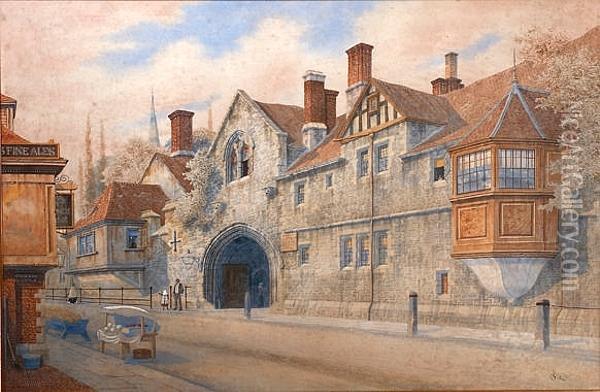 St Ann's Gate, Salisbury, Signed Lower Right Oil Painting - James Lawson Stewart