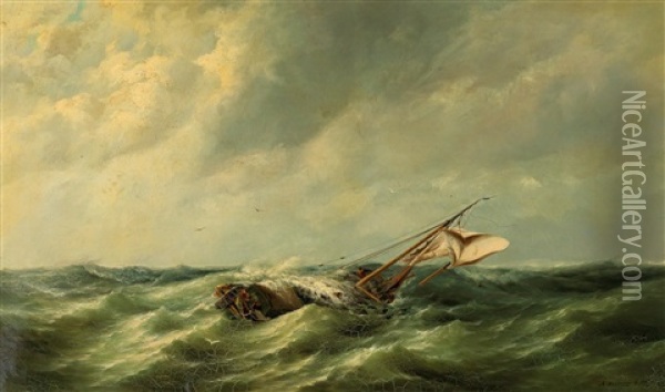 Fishing Boat In Rough Seas Oil Painting - Rein Miedema