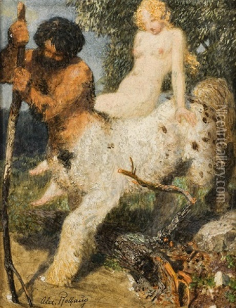 Centaur With Nymph Oil Painting - Alexander Rothaug