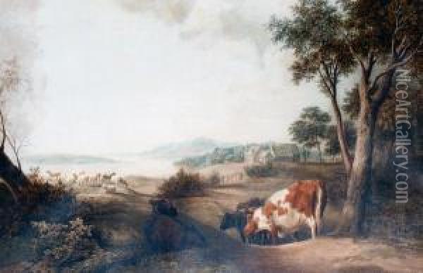 Cattle Lowing Oil Painting - Joshua Wallis