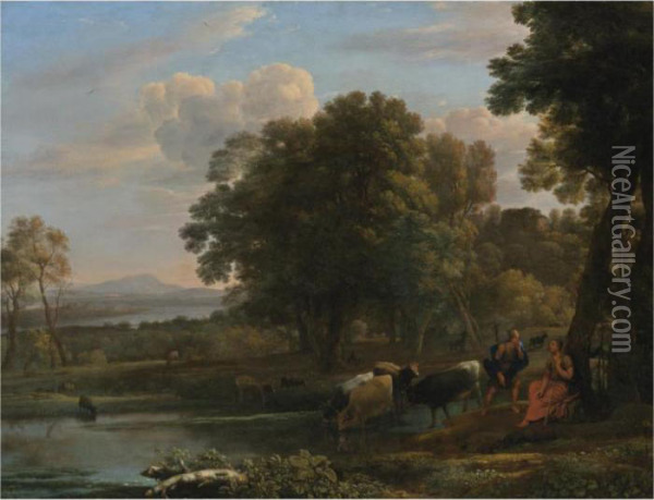 An Evening Landscape With Mercury And Battus Oil Painting - Claude Lorrain (Gellee)