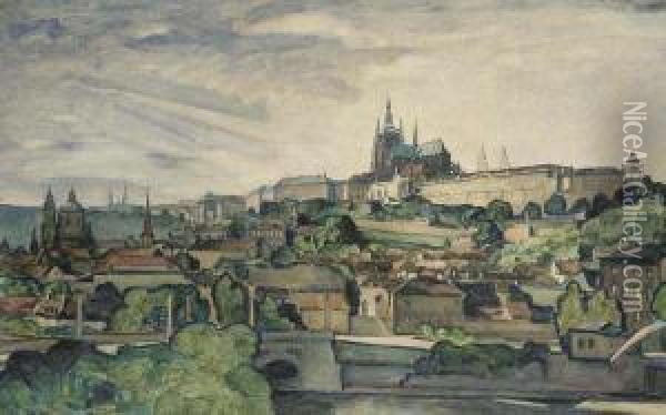A View Of Prague Oil Painting - Jan Angelo Zeyer