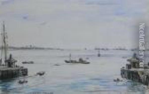 Boats Off Southampton Oil Painting - Muirhead Bone