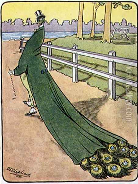 The Peacock had a Splendid Tail, from Bubbles in Birdland by Harold Simpson, pub. by Greening Co Ltd., 1908 Oil Painting - G.E. Shepheard