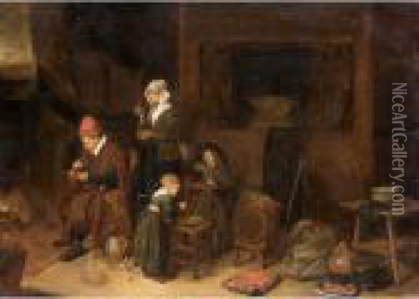 Family Scene By The Hearthside Oil Painting - Quiringh Gerritsz. van Brekelenkam