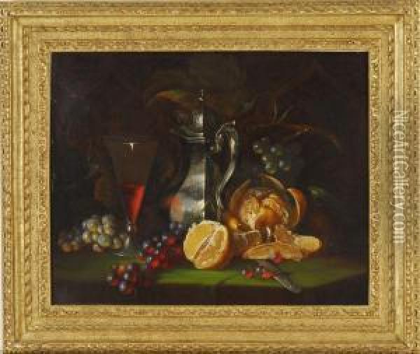 Still Life Of A Ewer And Fruit Oil Painting - Alessandro E. Mario