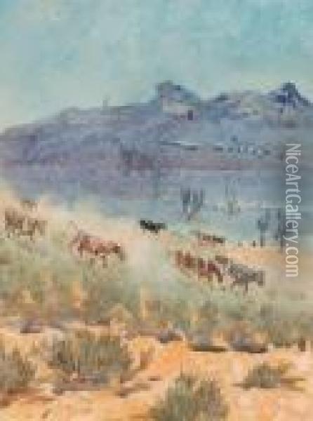 Cattle On A Trail Oil Painting - John Edward Borein