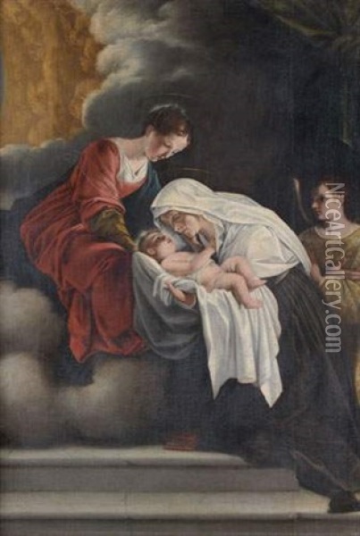 La Vierge Presentant L'enfant A Sainte Francoise Romaine Oil Painting - Orazio Gentileschi