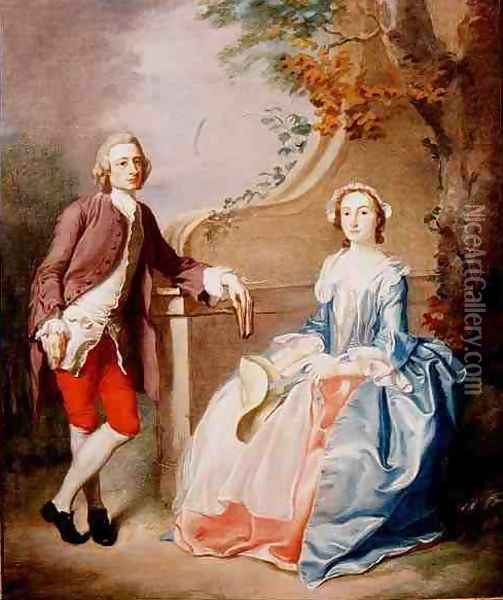 A Lady and Gentleman conversation piece Oil Painting - Francis Hayman